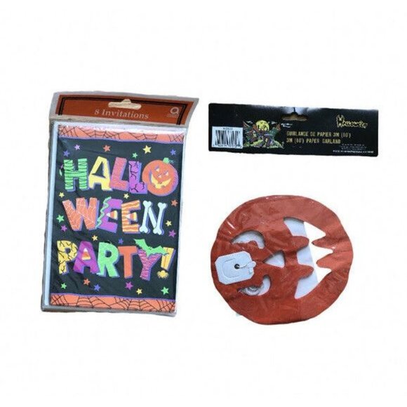 Vintage 90s Halloween Invitation Cards Pumpkin Jack O Lantern  Paper Garland - Picture 1 of 7